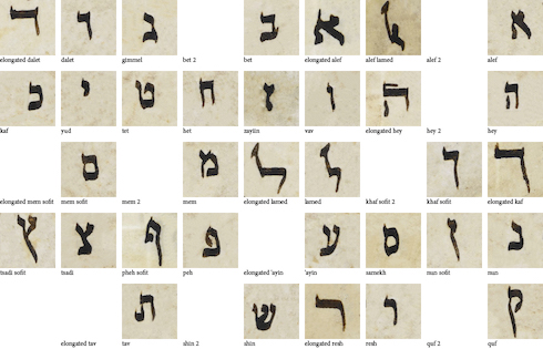 A chart showing individual cropped Hebrew characters in Yemenite Square script.